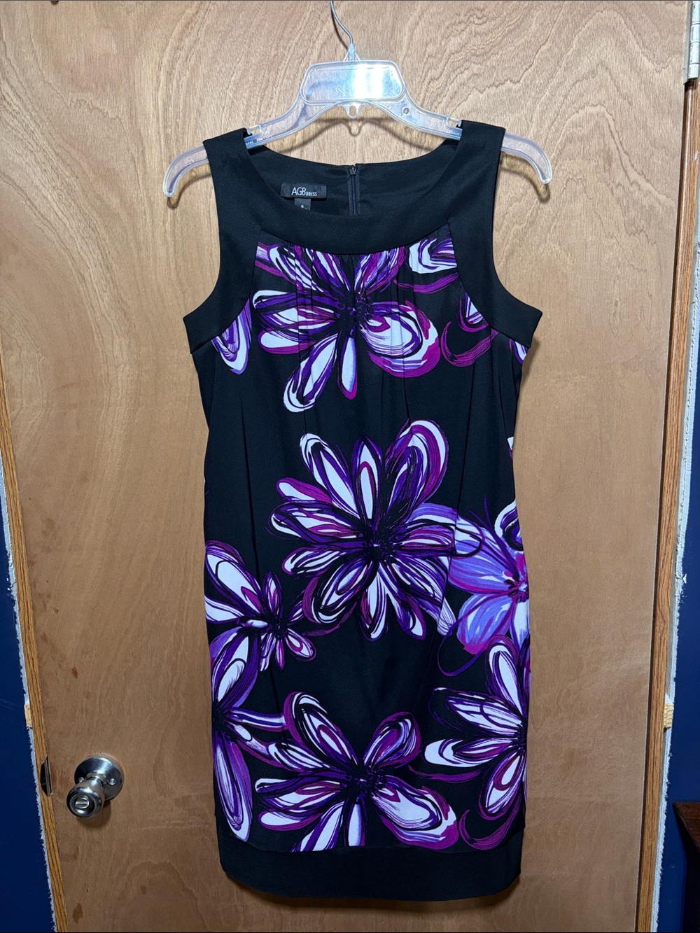 AGB Black Sheath Dress with Purple Floral Design